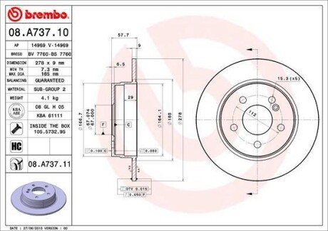 Тормозной диск - BREMBO 08.A737.11