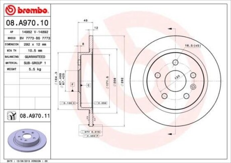 Тормозной диск - BREMBO 08.A970.11