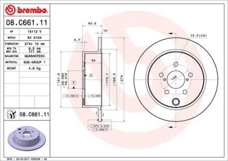 Гальмівний диск зад. Subaru Forester 12- - BREMBO 08.C661.11