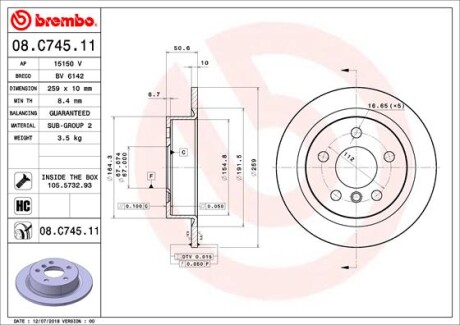 Tarcza hamulcowa tyl - BREMBO 08.C745.11