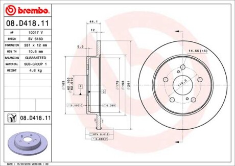 Гальмівний диск зад. Toyota RAV 4 18- - BREMBO 08.D418.11