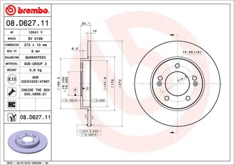 Tarcza hamulcowa tyl - BREMBO 08.D627.11