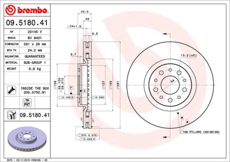 Tarcza ham. przod - (52017292, 52067393, 52067394) BREMBO 09.5180.41