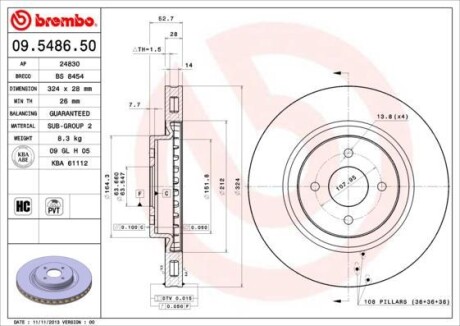 Тормозной диск - (1134864) BREMBO 09.5486.50 (фото 1)