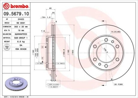 Тормозной диск - (1025911, 4115996, 5026786) BREMBO 09.5679.10