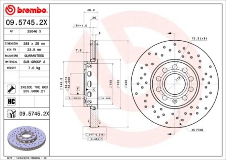 Tarcza hamulc. audi a6 94-04 - BREMBO 0957452X