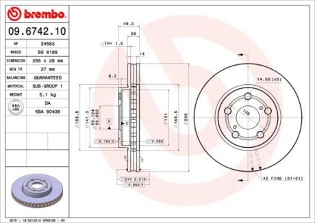 Тормозной диск - (4351205010, 09674210) BREMBO 09.6742.10