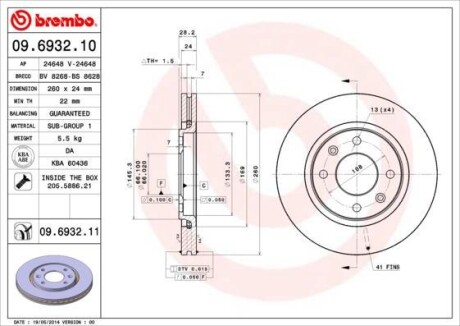 Тормозной диск - (4246L9, 09693210) BREMBO 09.6932.11