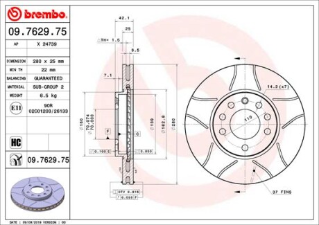 Тормозной диск - BREMBO 09.7629.75