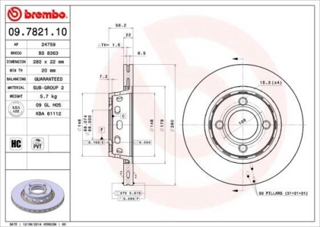 Тормозной диск - BREMBO 09.7821.10