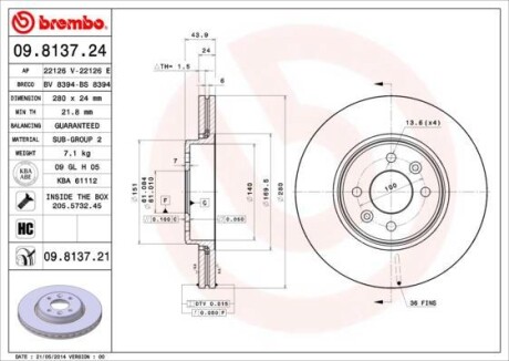 Тормозной диск - BREMBO 09.8137.24