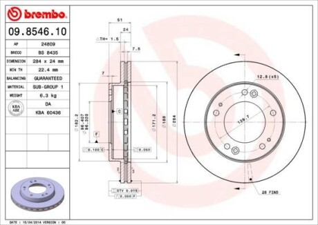 Тормозной диск - (0K011325XC, 0K01133251C, 0K01133251D) BREMBO 09.8546.10