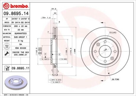 Тормозной диск - BREMBO 09.8695.14