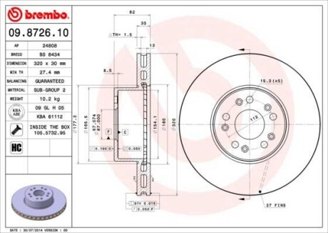 Тормозной диск - BREMBO 09.8726.10 (фото 1)