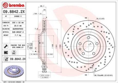 Тормозной диск - BREMBO 09.8842.2X