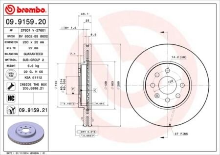 Диск гальмівної - BREMBO 09915921