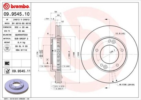 Тормозной диск - BREMBO 09.9545.10