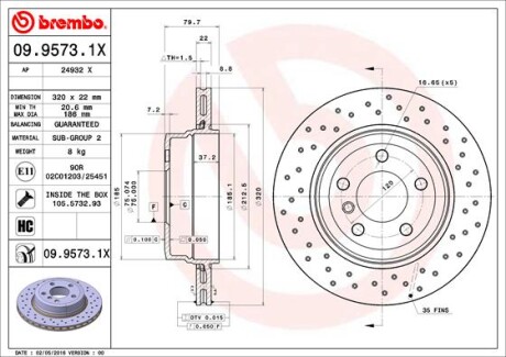 Фото 3 - Тормозной диск BREMBO 09.9573.1X