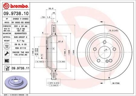 Тормозной диск - BREMBO 09.9738.11 (фото 1)