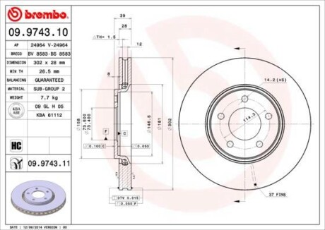 Тормозной диск - BREMBO 09.9743.11