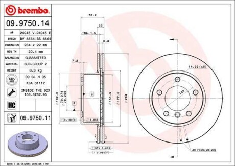 Тормозной диск - BREMBO 09.9750.11