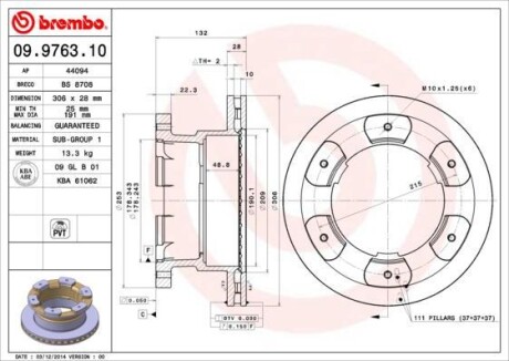 Тормозной диск - (2996049, 7186848) BREMBO 09.9763.10