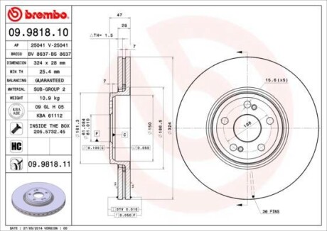 Тормозной диск - BREMBO 09.9818.11