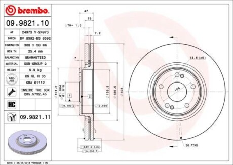 Тормозной диск - (7701206831, 8200019581) BREMBO 09.9821.11