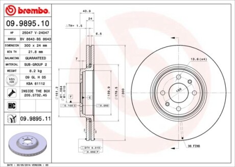 Тормозной диск - BREMBO 09.9895.11