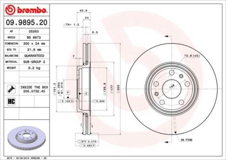 Тормозной диск - (7701208849) BREMBO 09.9895.20