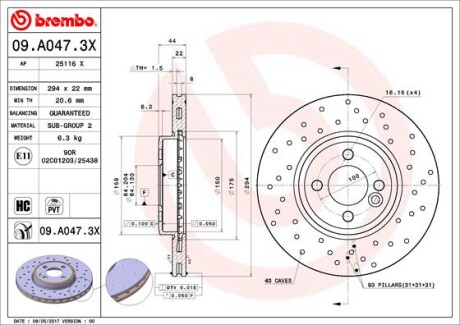 Тормозной диск передний XTRA MINI COOPER - (34216775291) BREMBO 09.A047.3X