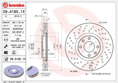 Тормозной диск - BREMBO 09.A185.1X