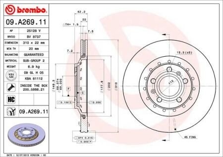 Тормозной диск - (4E0615601A, 4E0615601K) BREMBO 09.A269.11 (фото 1)