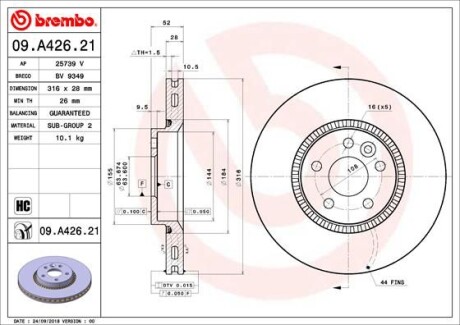 Гальмівний диск - BREMBO 09A42621