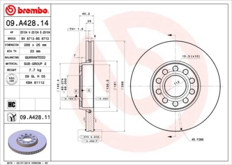 Фото 3 - Гальмівний диск BREMBO 09.A428.11 (09A42811)