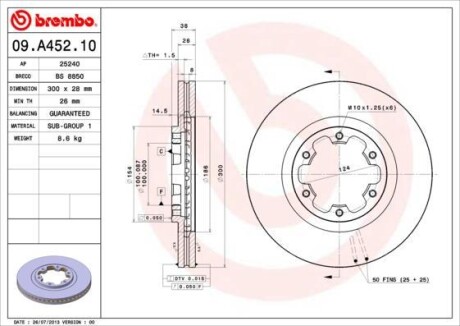 Тормозной диск - (402061W600, 402066W500, 40206VE800) BREMBO 09.A452.10