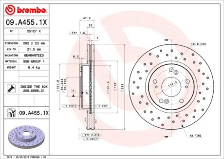 Фото 3 - Тормозной диск BREMBO 09.A455.1X (09A4551X)