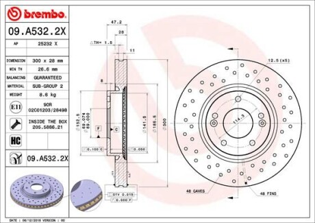 Tarcza ham. XTRA nawiercana, malowana - BREMBO 09.A532.2X