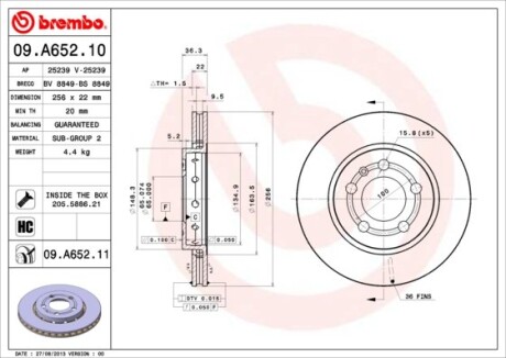 Фото 3 - Гальмівний диск BREMBO 09.A652.11 (09A65211)