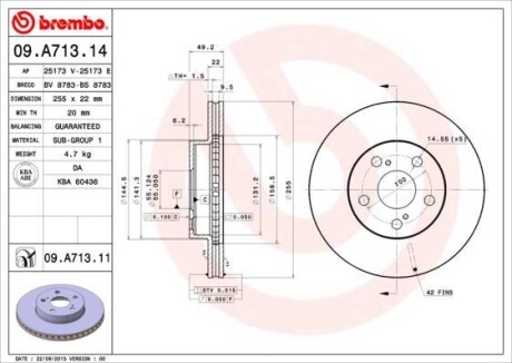 Тормозной диск - BREMBO 09.A713.11