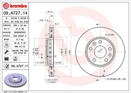 Тормозной диск - BREMBO 09.A727.14