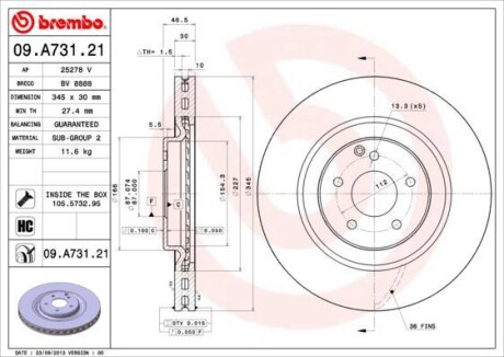 Tarcza ham. MERCEDES C W203 - (2094210012, A2094210012) BREMBO 09.A731.21