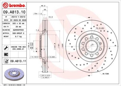 Тормозной диск - (8E0615301AE) BREMBO 09.A813.11