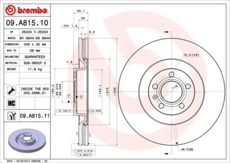 Тормозной диск - (8E0615301T) BREMBO 09.A815.11