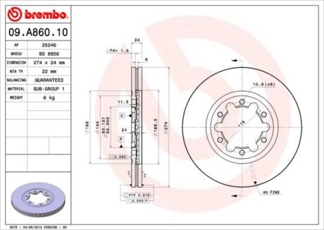 Тормозной диск - (1497307, 3902839, UN1333251) BREMBO 09.A860.10