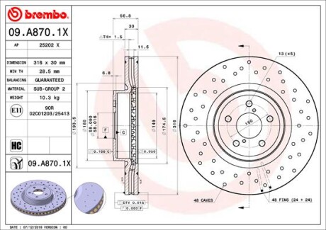 Диск гальмівної - (26300AG000, 26300AG001) BREMBO 09A8701X