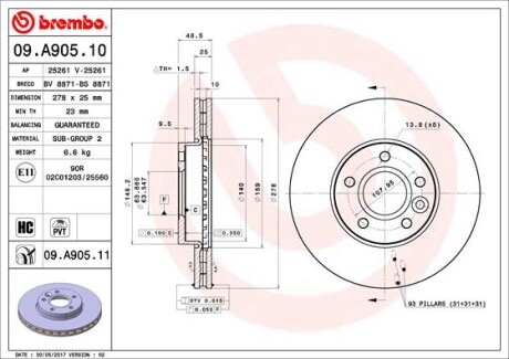 Тормозной диск - BREMBO 09A90511