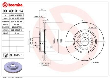 Тормозной диск - BREMBO 09.A913.14