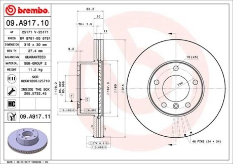 Tarcza ham. G W463. - BREMBO 09.A917.11