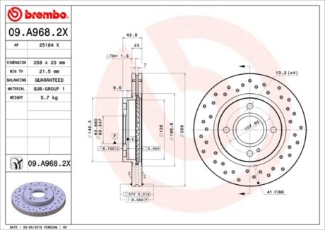 Фото 3 - Гальмівний диск BREMBO 09.A968.2X